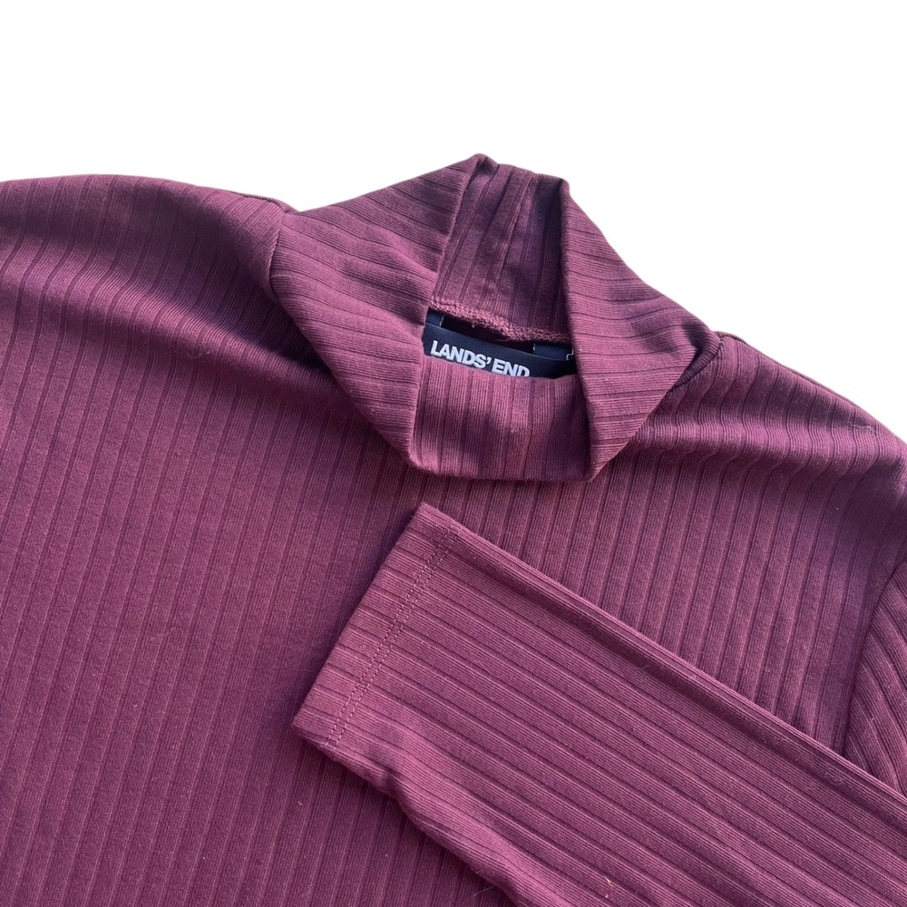 Lands' End Women M Burgundy Maroon Ribbed Mock Neck Long Sleeve Top Cozy Cottage